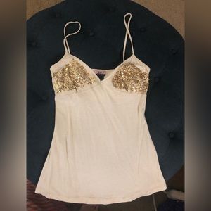 Cotton camisole top cream with gold sequins